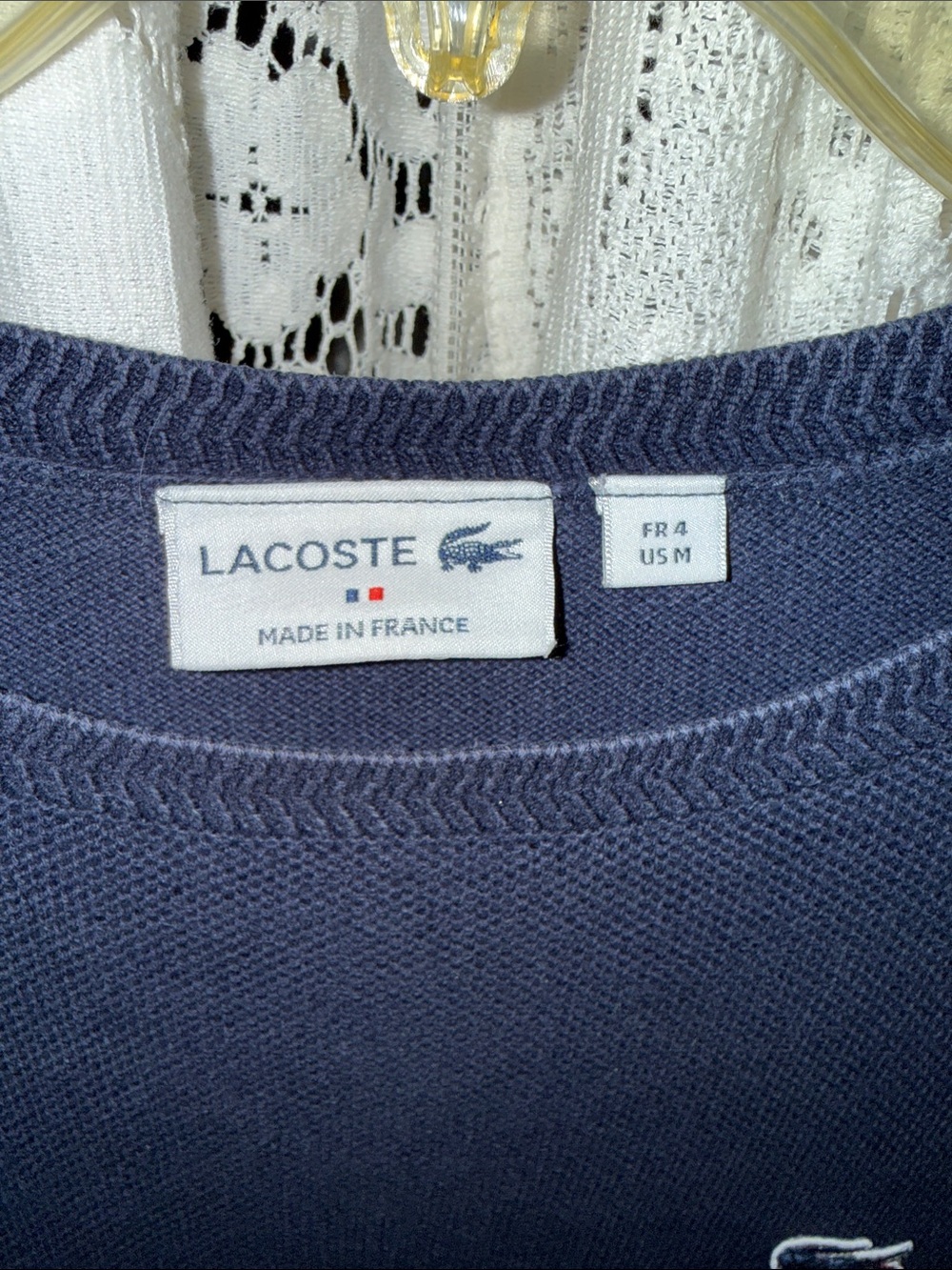 Lacoste Navy Sweater with White and Red Hem - Picture 2 of 4